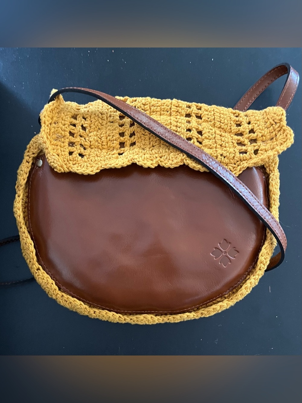 Patricia Nash Yellow Crochet Crossbody with Brown Strap - Picture 2 of 5